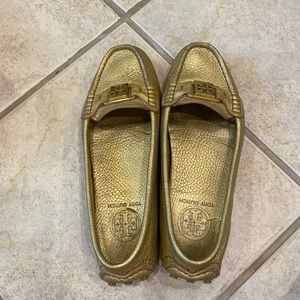 Tory Burch Kendrick Metallic Tumbled Leather Loafers